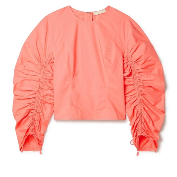 Ulla Johnson Lorna Ruched Cotton-poplin Blouse - Pink - Picture 1 of 8